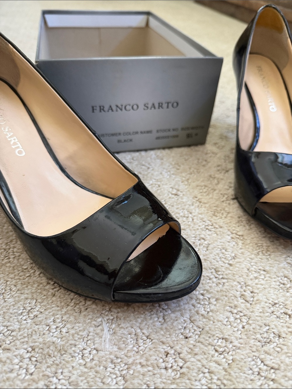 Franco Sarto Black Patent Peep-Toe Heels